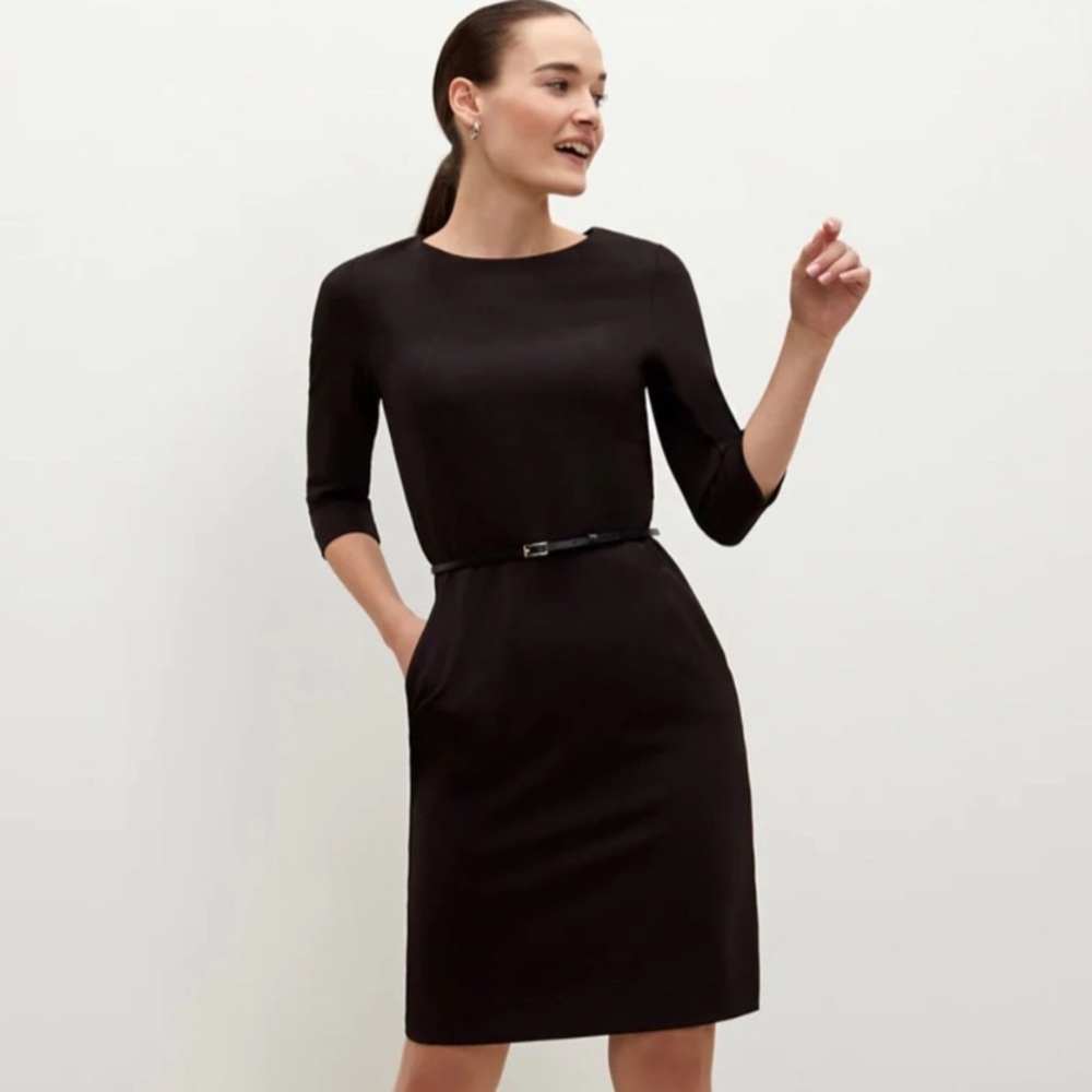 MM LaFleur Black Etsuko 3/4 Sleeve Sheath Dress Wondertex fabric size 4